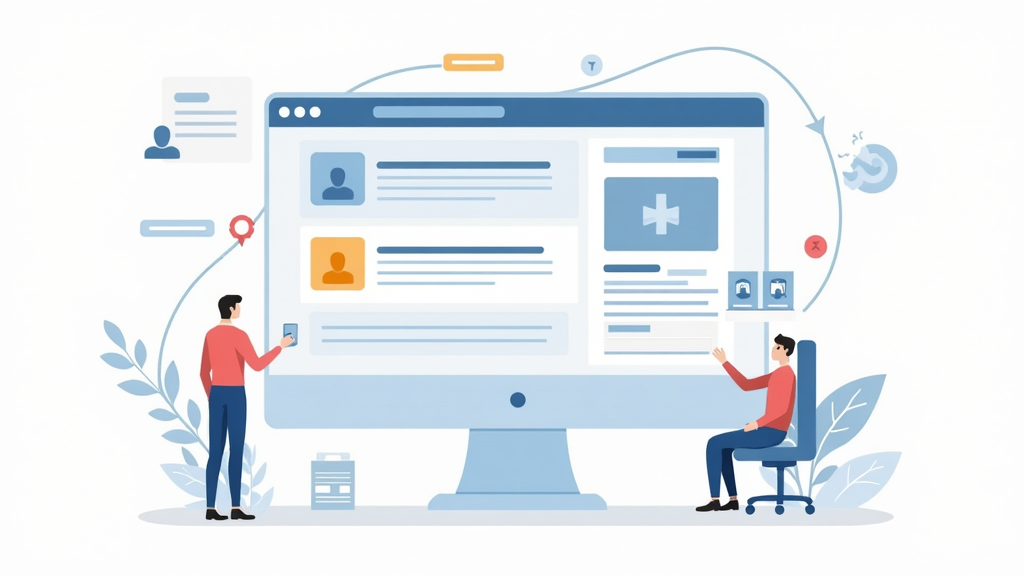 An illustration of a beginner-friendly affiliate marketing website dashboard with icons for niche, content, analytics, and affiliate links